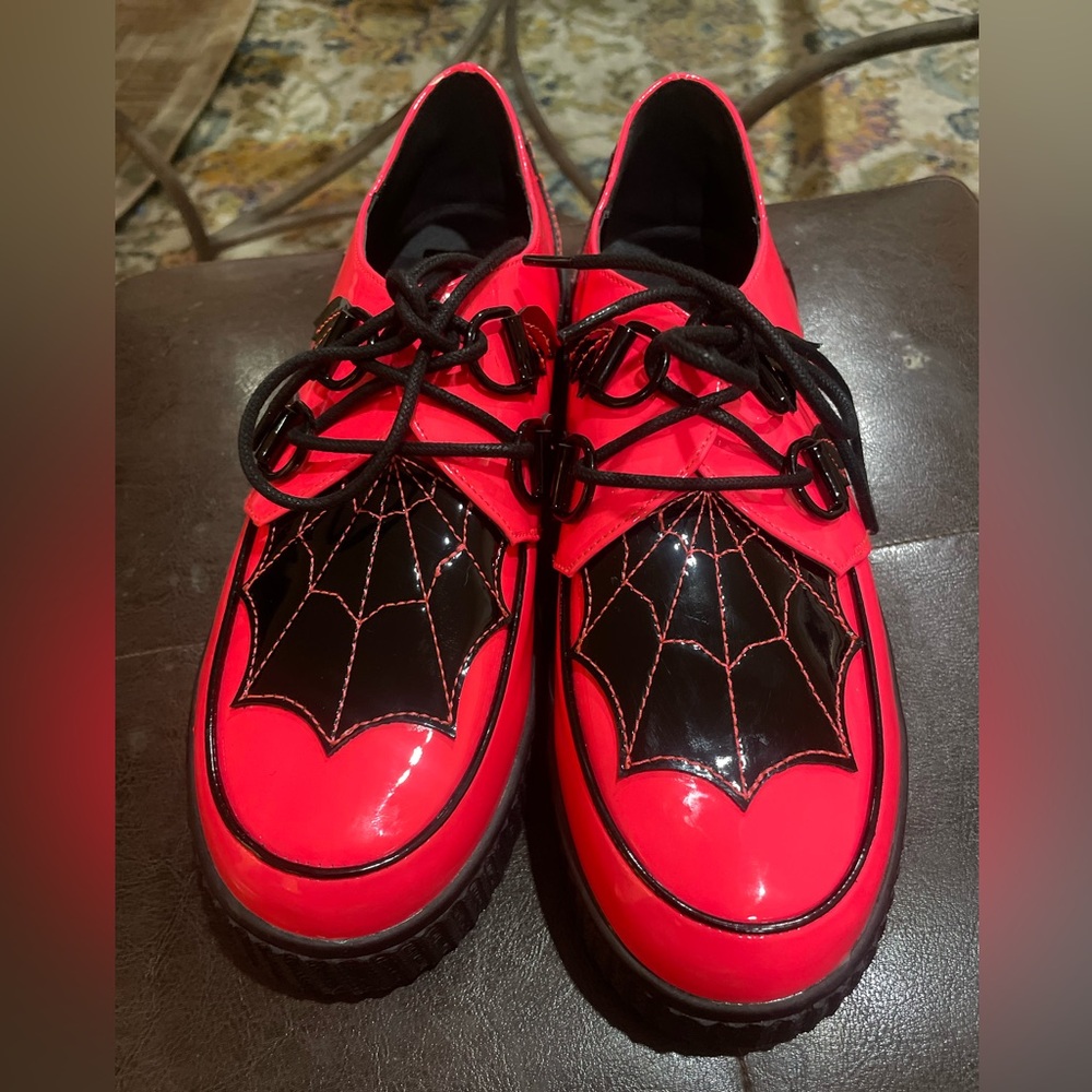 Pink and Black Spider Web Creeper Platform Shoes-Like New-Size W9/M7